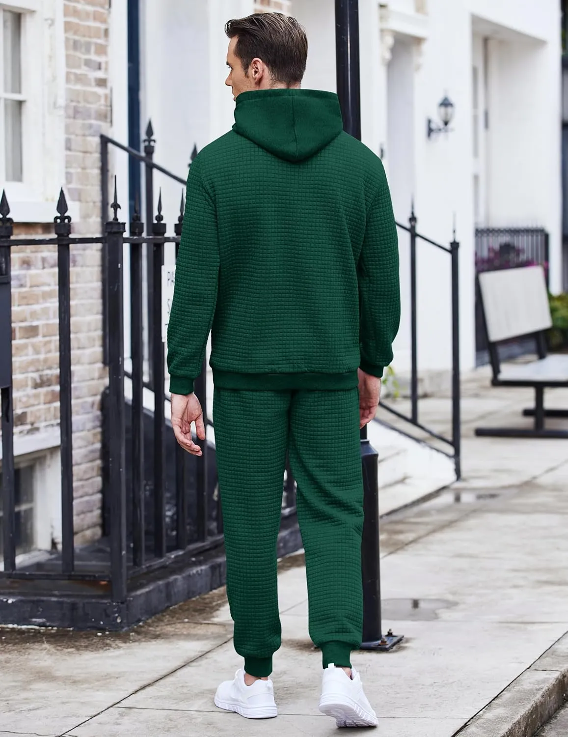 COOFANDY Men's Tracksuit 2 Piece Hoodie Sweatsuit Sets Casual Athletic Jogging Suits Waffle Plaid Jacquard Outfits