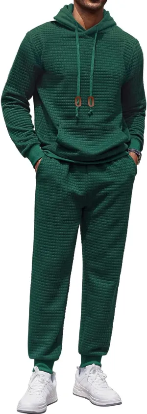 COOFANDY Men's Tracksuit 2 Piece Hoodie Sweatsuit Sets Casual Athletic Jogging Suits Waffle Plaid Jacquard Outfits