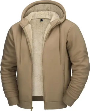 CRYSULLY Men's Sherpa Lined Jacket Fleece Full Zip Winter Hooded Sweatshirt Coats