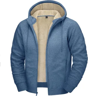 CRYSULLY Men's Sherpa Lined Jacket Fleece Full Zip Winter Hooded Sweatshirt Coats