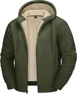 CRYSULLY Men's Sherpa Lined Jacket Fleece Full Zip Winter Hooded Sweatshirt Coats