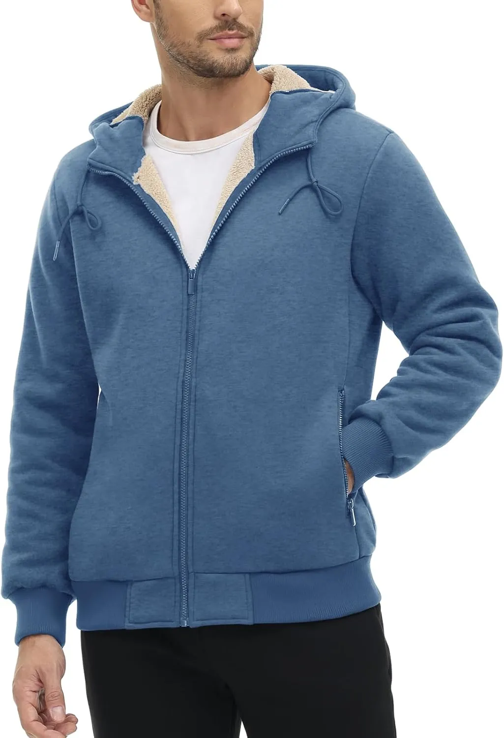 CRYSULLY Men's Sherpa Lined Jacket Fleece Full Zip Winter Hooded Sweatshirt Coats