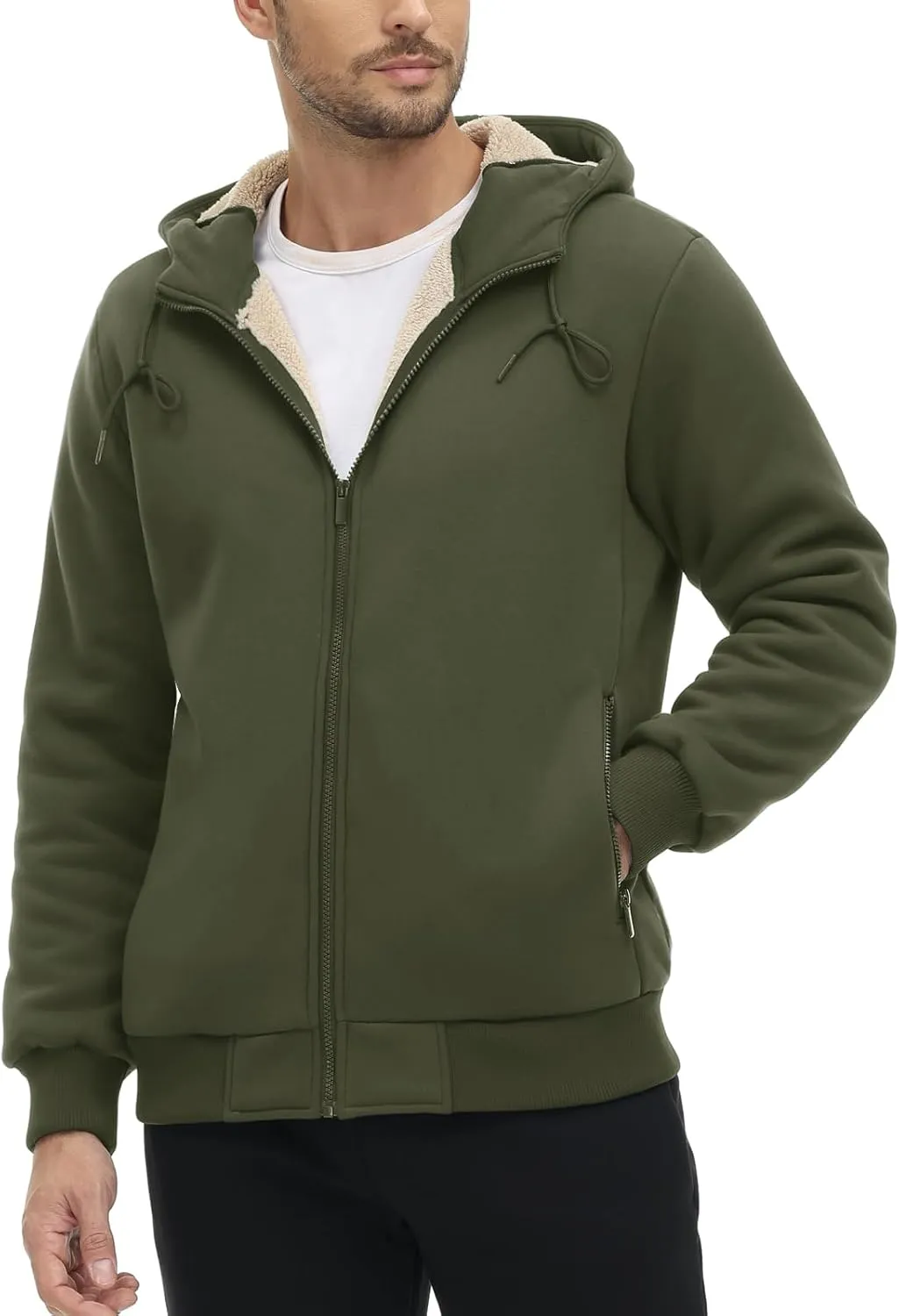 CRYSULLY Men's Sherpa Lined Jacket Fleece Full Zip Winter Hooded Sweatshirt Coats