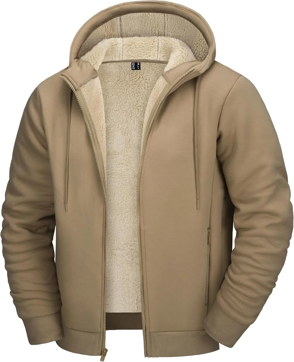 CRYSULLY Men's Sherpa Lined Jacket Fleece Full Zip Winter Hooded Sweatshirt Coats