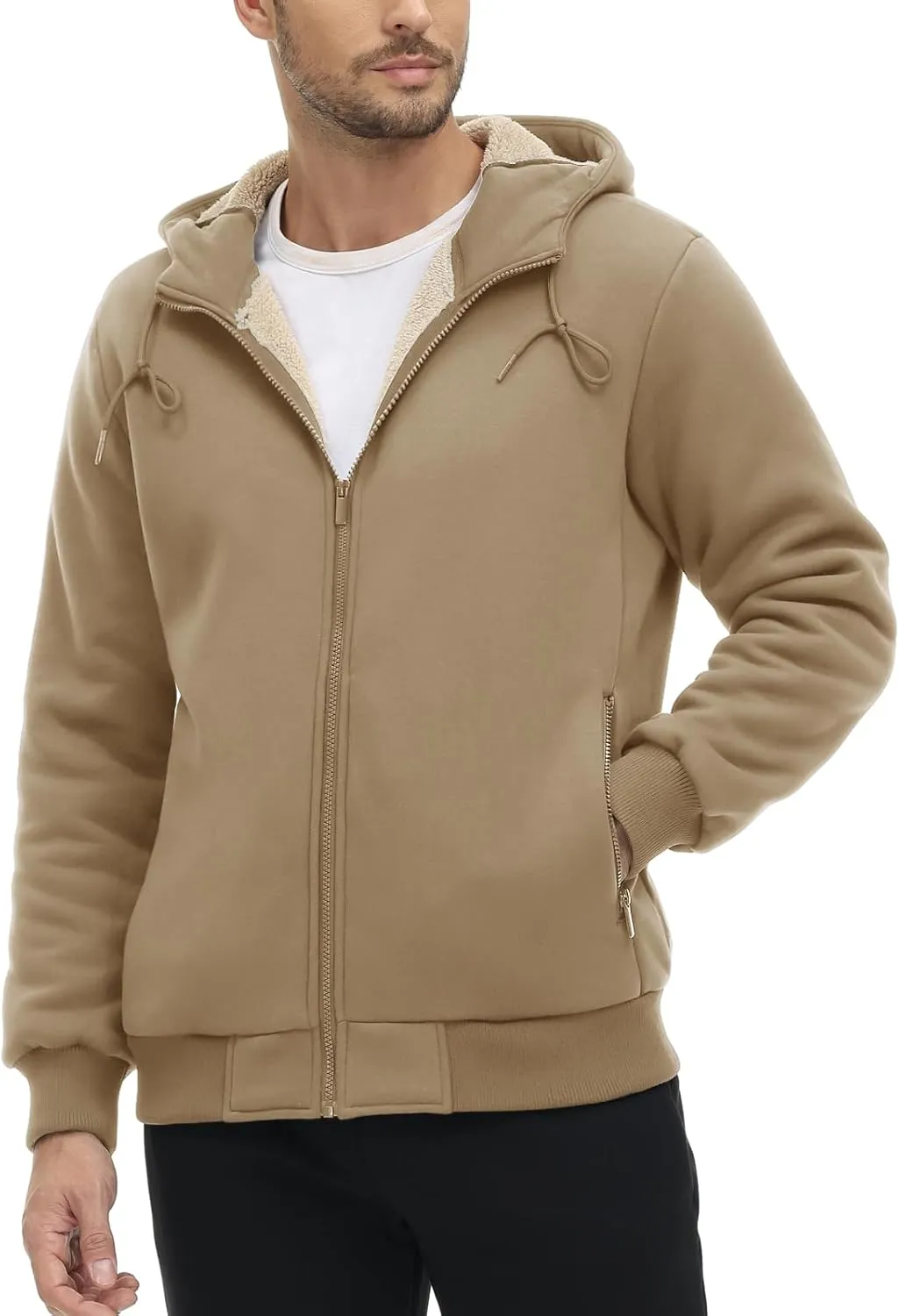 CRYSULLY Men's Sherpa Lined Jacket Fleece Full Zip Winter Hooded Sweatshirt Coats