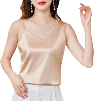 Dbdkejj Women Spring Summer Camisole Vest Irregular Satin Sleeveless Tops