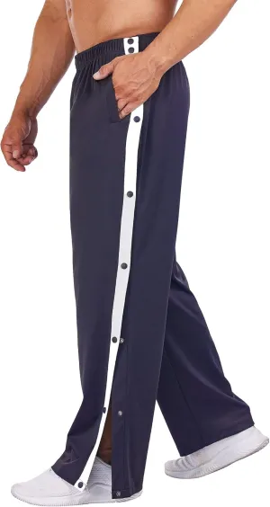Deyeek Men's Tear Away Basketball Pants High Split Snap Button Casual Post-Surgery Sweatpants with Pockets