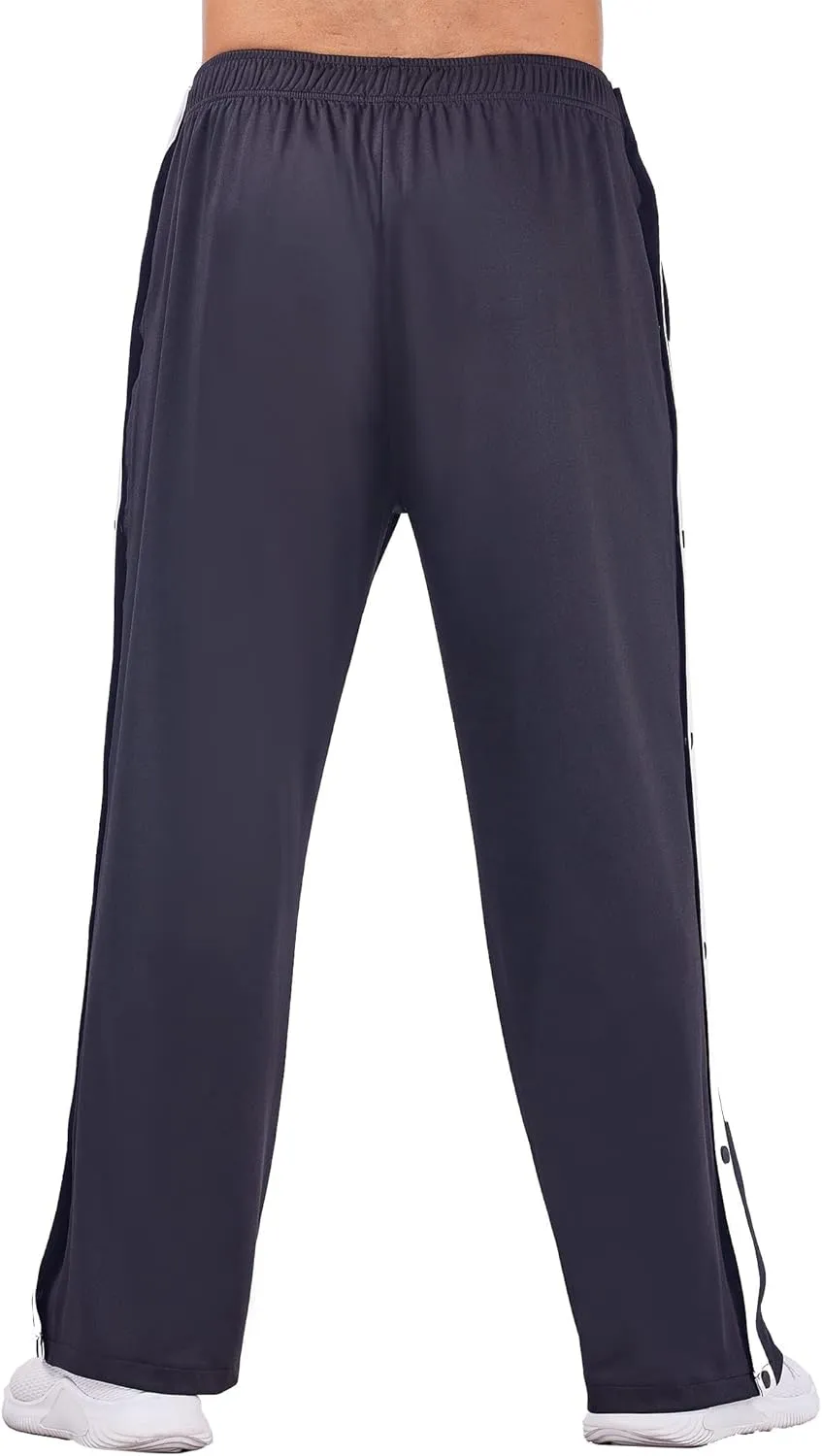Deyeek Men's Tear Away Basketball Pants High Split Snap Button Casual Post-Surgery Sweatpants with Pockets