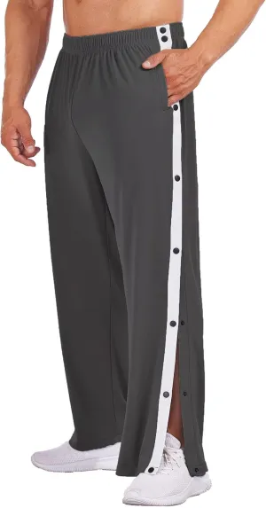 Deyeek Men's Tear Away Basketball Pants High Split Snap Button Casual Post-Surgery Sweatpants with Pockets