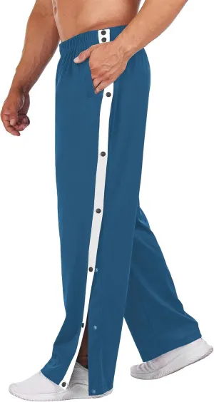Deyeek Men's Tear Away Basketball Pants High Split Snap Button Casual Post-Surgery Sweatpants with Pockets