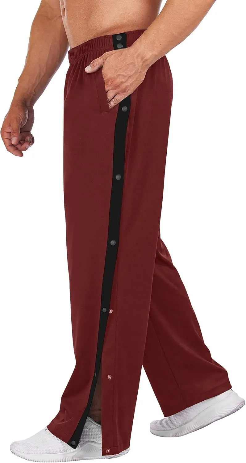 Deyeek Men's Tear Away Basketball Pants High Split Snap Button Casual Post-Surgery Sweatpants with Pockets