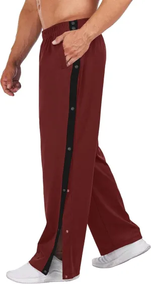 Deyeek Men's Tear Away Basketball Pants High Split Snap Button Casual Post-Surgery Sweatpants with Pockets