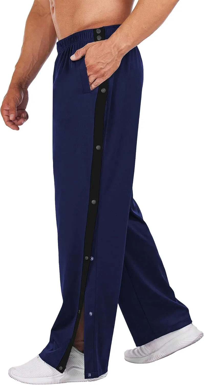 Deyeek Men's Tear Away Basketball Pants High Split Snap Button Casual Post-Surgery Sweatpants with Pockets