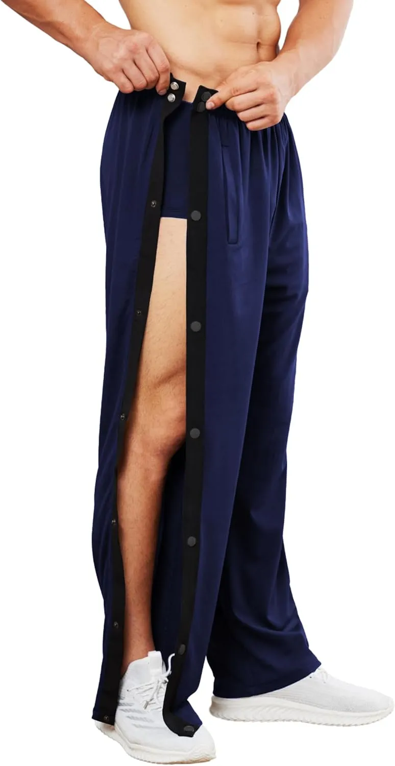 Deyeek Men's Tear Away Basketball Pants High Split Snap Button Casual Post-Surgery Sweatpants with Pockets