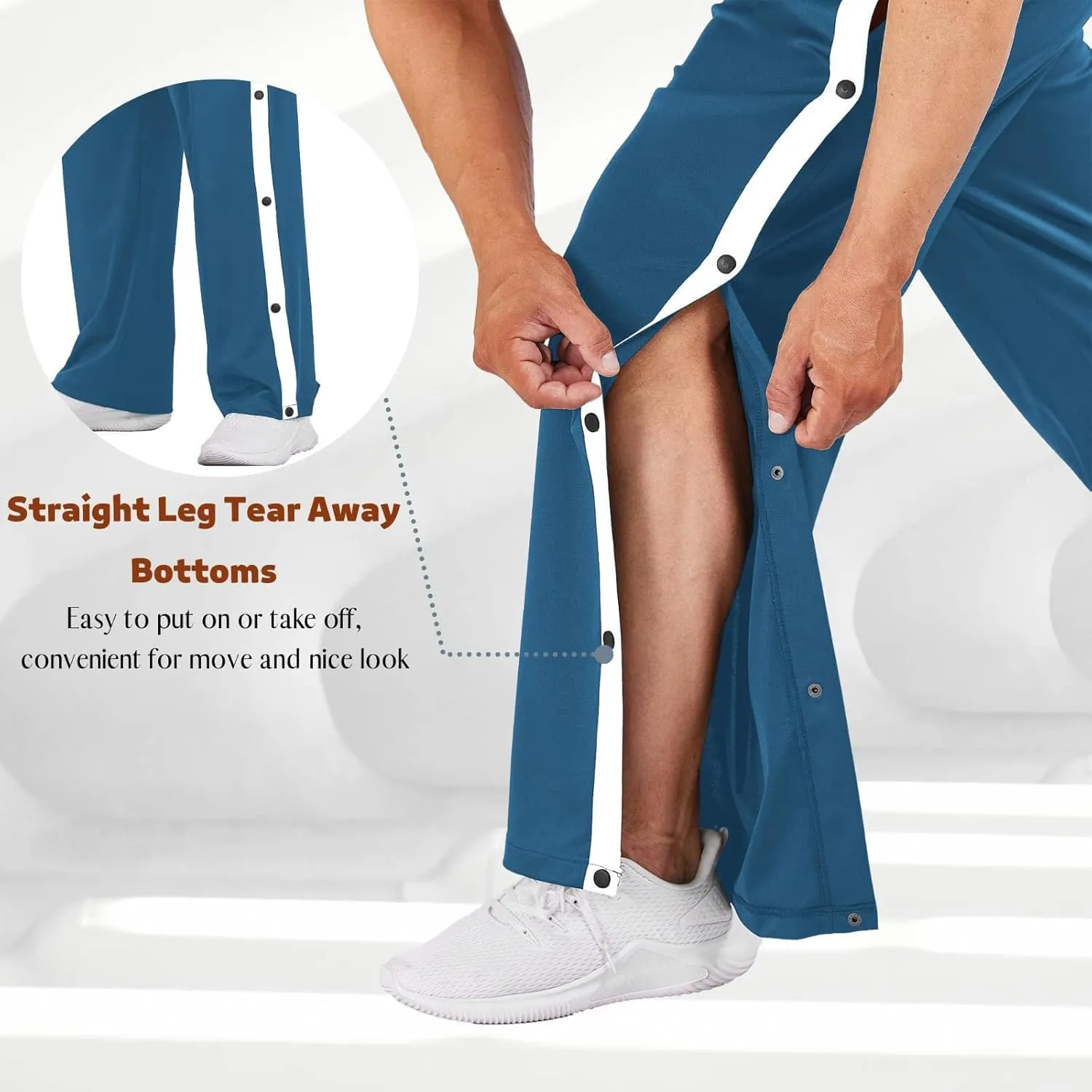 Deyeek Men's Tear Away Basketball Pants High Split Snap Button Casual Post-Surgery Sweatpants with Pockets