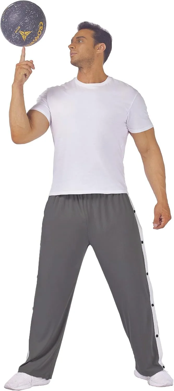 Deyeek Men's Tear Away Basketball Pants High Split Snap Button Casual Post-Surgery Sweatpants with Pockets