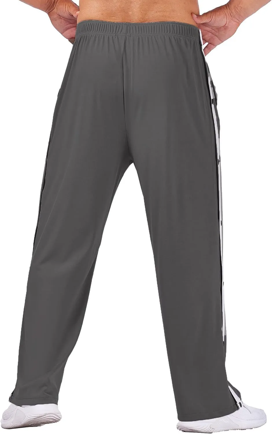 Deyeek Men's Tear Away Basketball Pants High Split Snap Button Casual Post-Surgery Sweatpants with Pockets