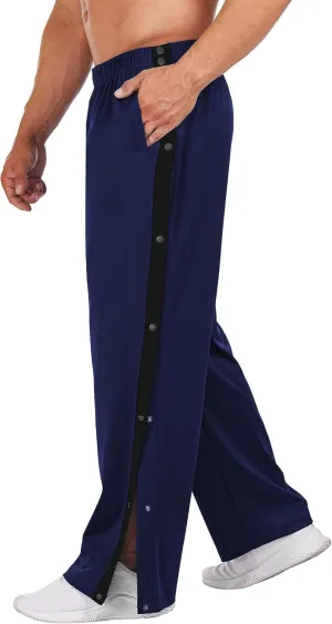 Deyeek Men's Tear Away Basketball Pants High Split Snap Button Casual Post-Surgery Sweatpants with Pockets