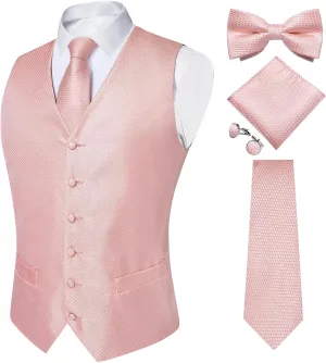 DiBanGu Mens Formal Dress Vest Paisley Jacquard Silk Suit Waistcoat Necktie Bow Tie Set Wedding Party Tuxedo 5PCS