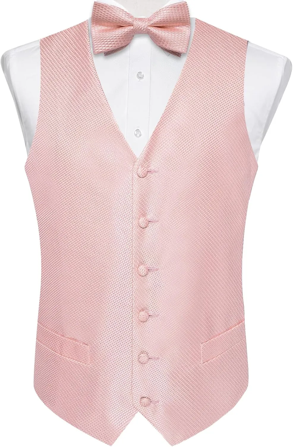 DiBanGu Mens Formal Dress Vest Paisley Jacquard Silk Suit Waistcoat Necktie Bow Tie Set Wedding Party Tuxedo 5PCS