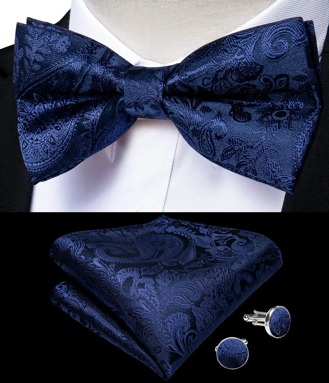 DiBanGu Mens Formal Dress Vest Paisley Jacquard Silk Suit Waistcoat Necktie Bow Tie Set Wedding Party Tuxedo 5PCS