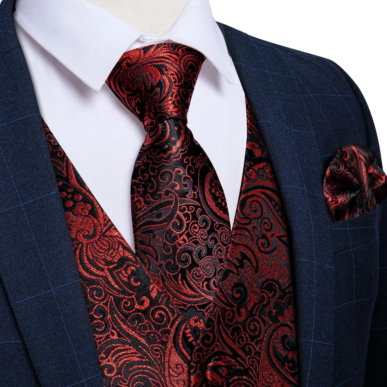 DiBanGu Mens Formal Dress Vest Paisley Jacquard Silk Suit Waistcoat Necktie Bow Tie Set Wedding Party Tuxedo 5PCS