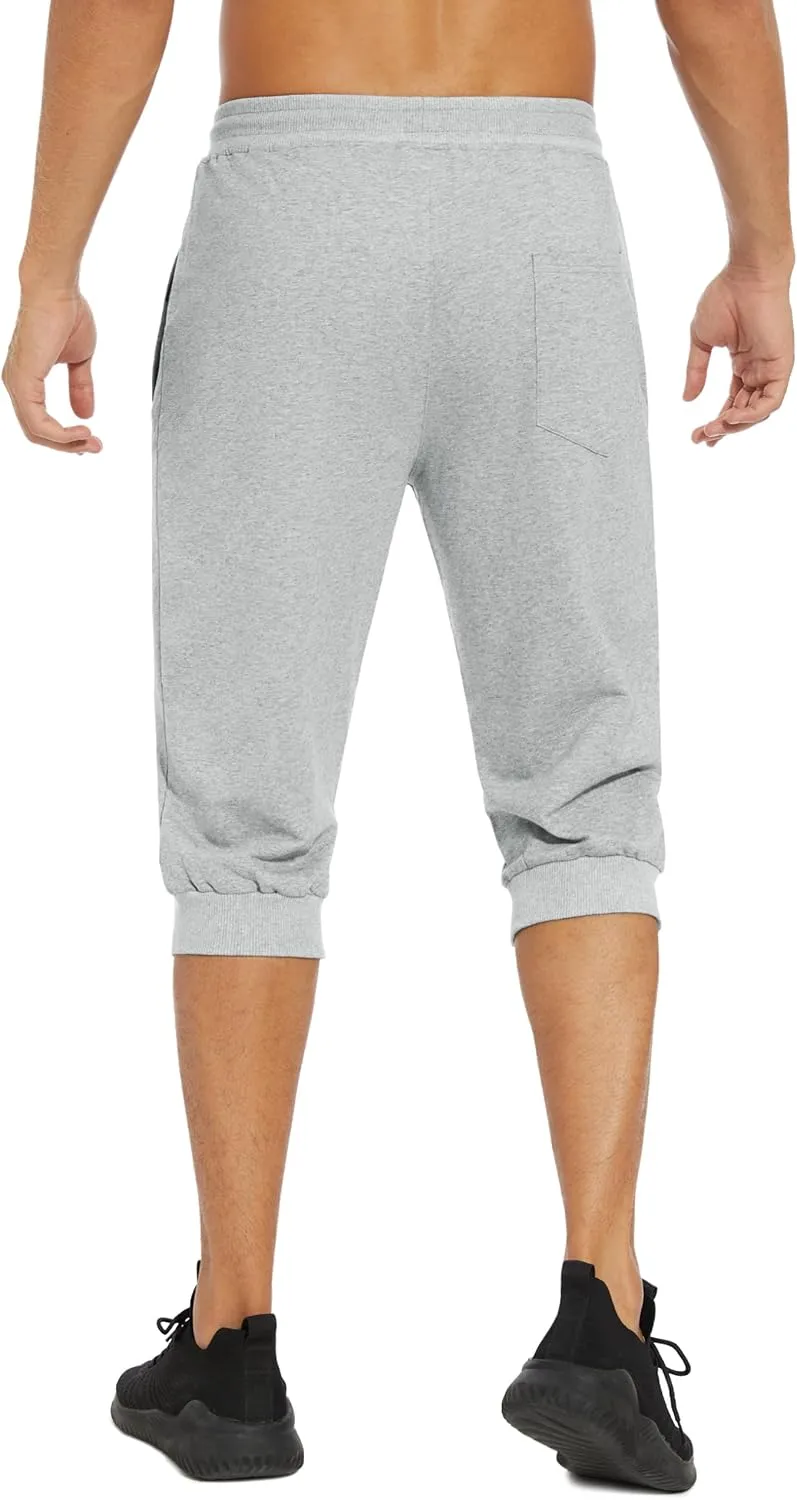 EKLENTSON Men's 3/4 Jogger Capri Pants Elastic Waist Below Knee Shorts Workout Gym Running Sweatpants with Zip Pockets