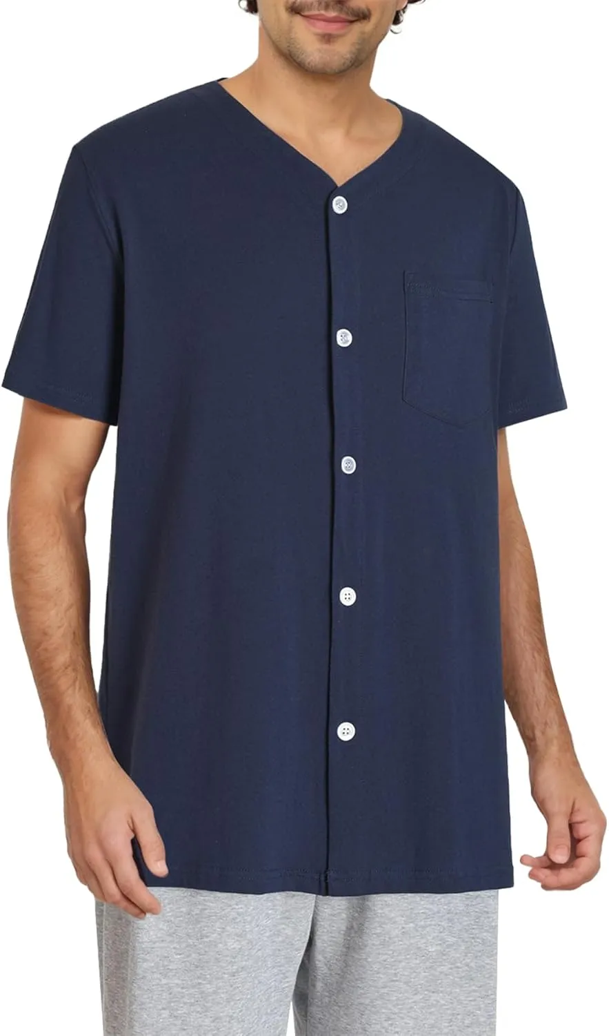 Esenchel Men's Button Up Pajama Shirt Cotton Sleep Top 2 Pack