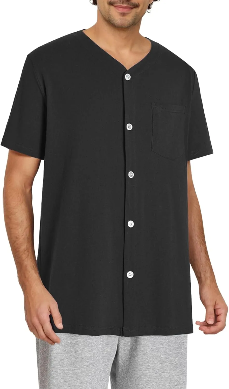 Esenchel Men's Button Up Pajama Shirt Cotton Sleep Top 2 Pack