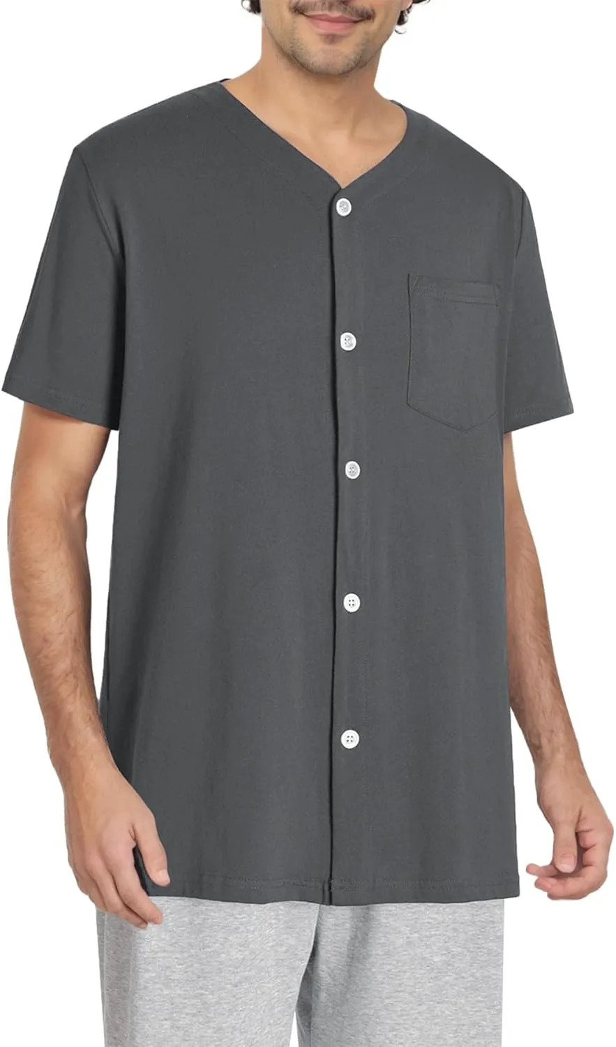 Esenchel Men's Button Up Pajama Shirt Cotton Sleep Top 2 Pack