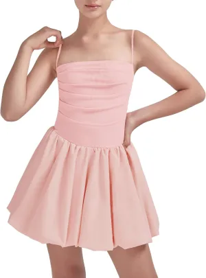 EXARUS Girls Flowy Ruffled Hem/Puff Bubble Dress Ruched Teen Summer Adjustable Spaghetti Strap Casual Cami Mini Dresses