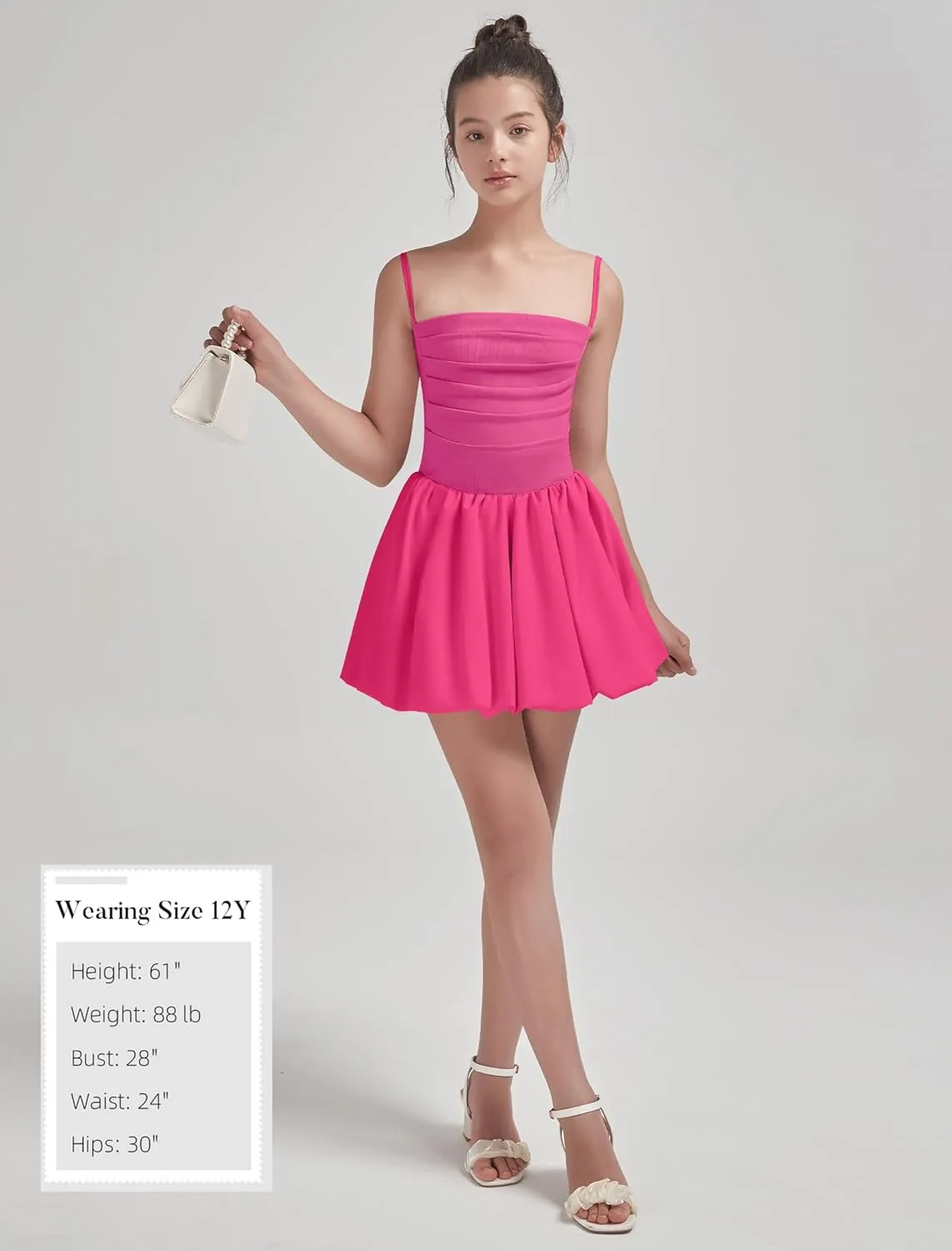 EXARUS Girls Flowy Ruffled Hem/Puff Bubble Dress Ruched Teen Summer Adjustable Spaghetti Strap Casual Cami Mini Dresses