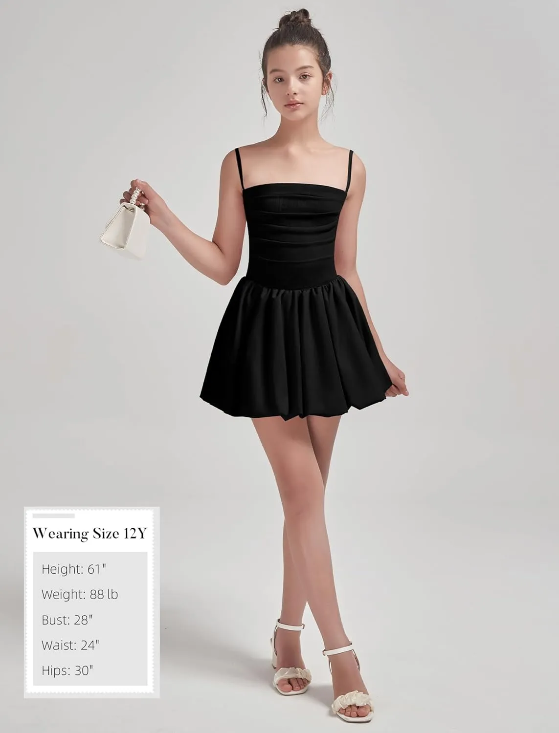 EXARUS Girls Flowy Ruffled Hem/Puff Bubble Dress Ruched Teen Summer Adjustable Spaghetti Strap Casual Cami Mini Dresses