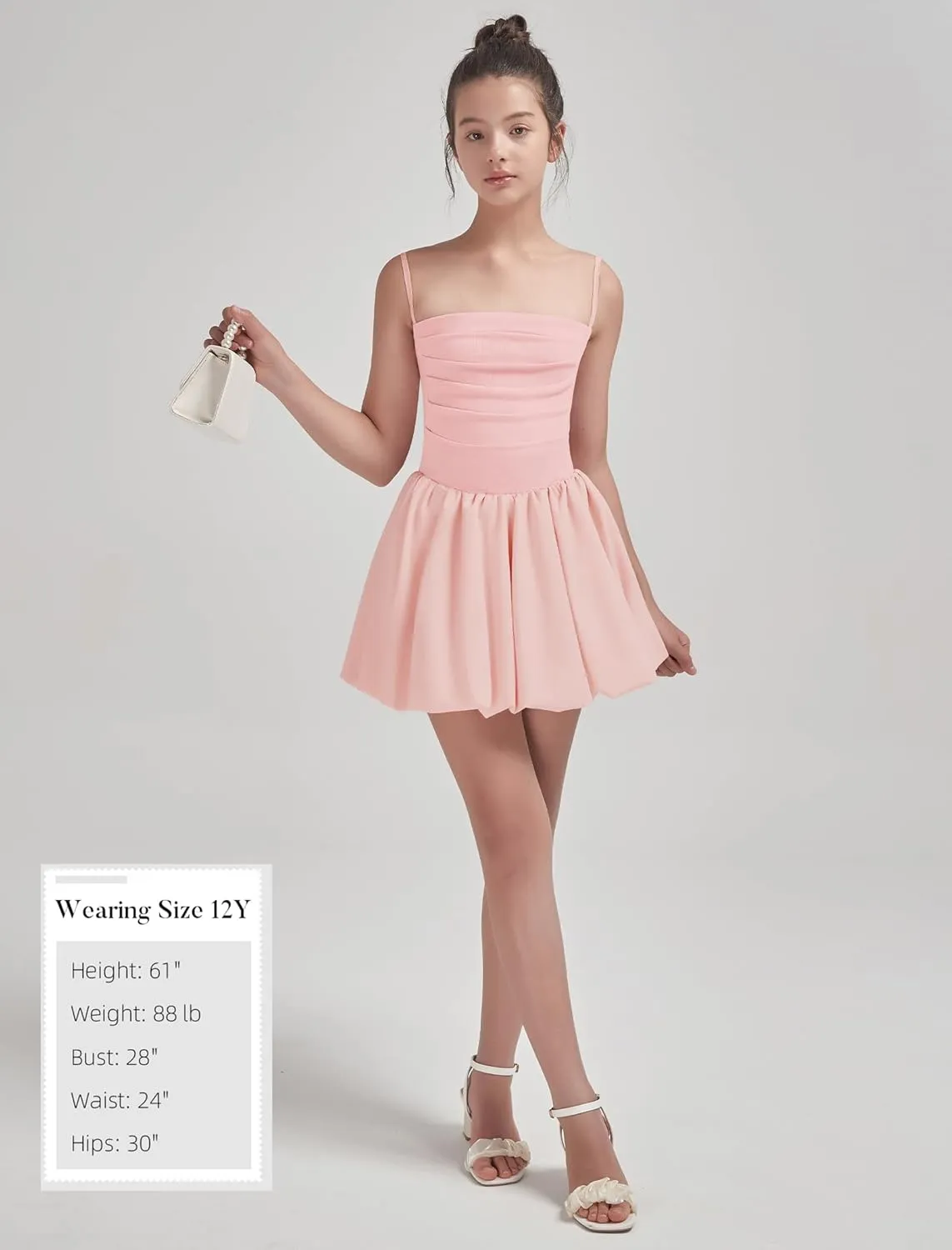EXARUS Girls Flowy Ruffled Hem/Puff Bubble Dress Ruched Teen Summer Adjustable Spaghetti Strap Casual Cami Mini Dresses