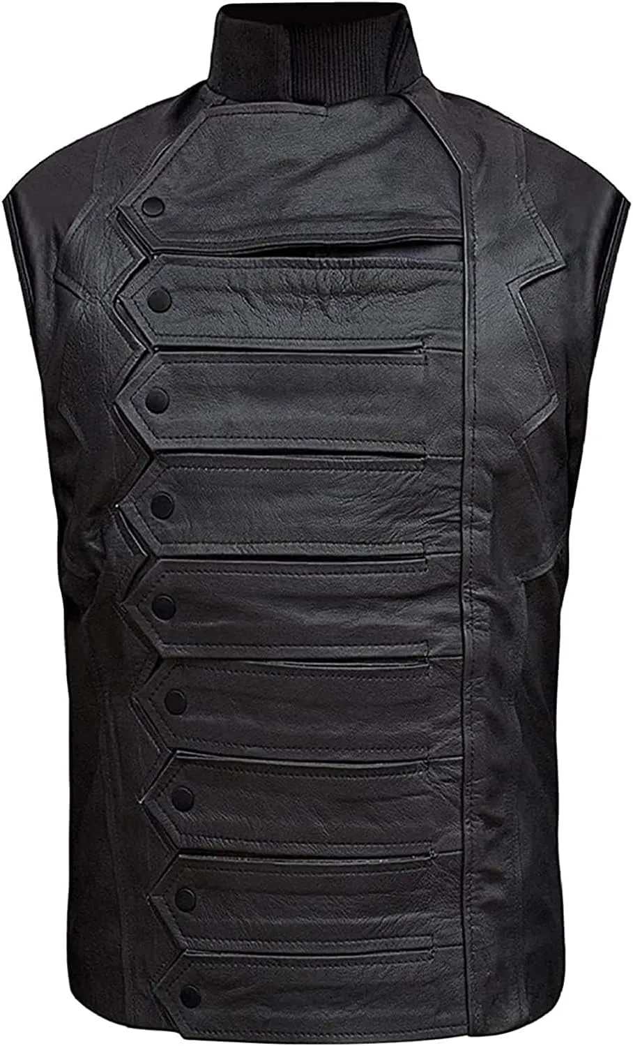 Fashion Straps Leather Jacket with Detachable Sleeves 2 in 1