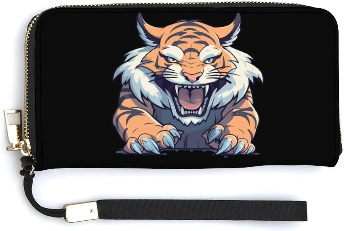 Ferocious Tiger Print Wristlet Wallet for Women Long Purse Card Holder Handbag with Zipper