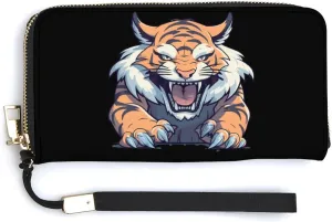 Ferocious Tiger Print Wristlet Wallet for Women Long Purse Card Holder Handbag with Zipper