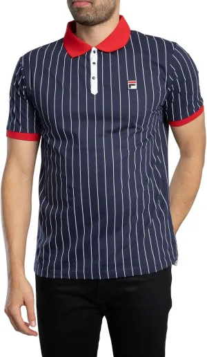 Fila Mens Vintage White or Cream Tapioca BB1 Stripe Tennis Polo Shirt