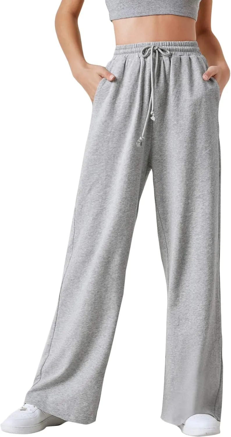 Floerns Womens Fall Drawstring High Waist Wide Leg Pants Sweatpants