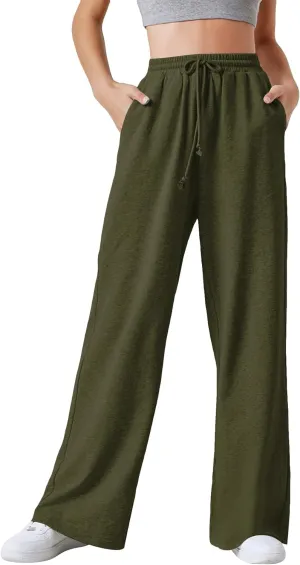 Floerns Womens Fall Drawstring High Waist Wide Leg Pants Sweatpants