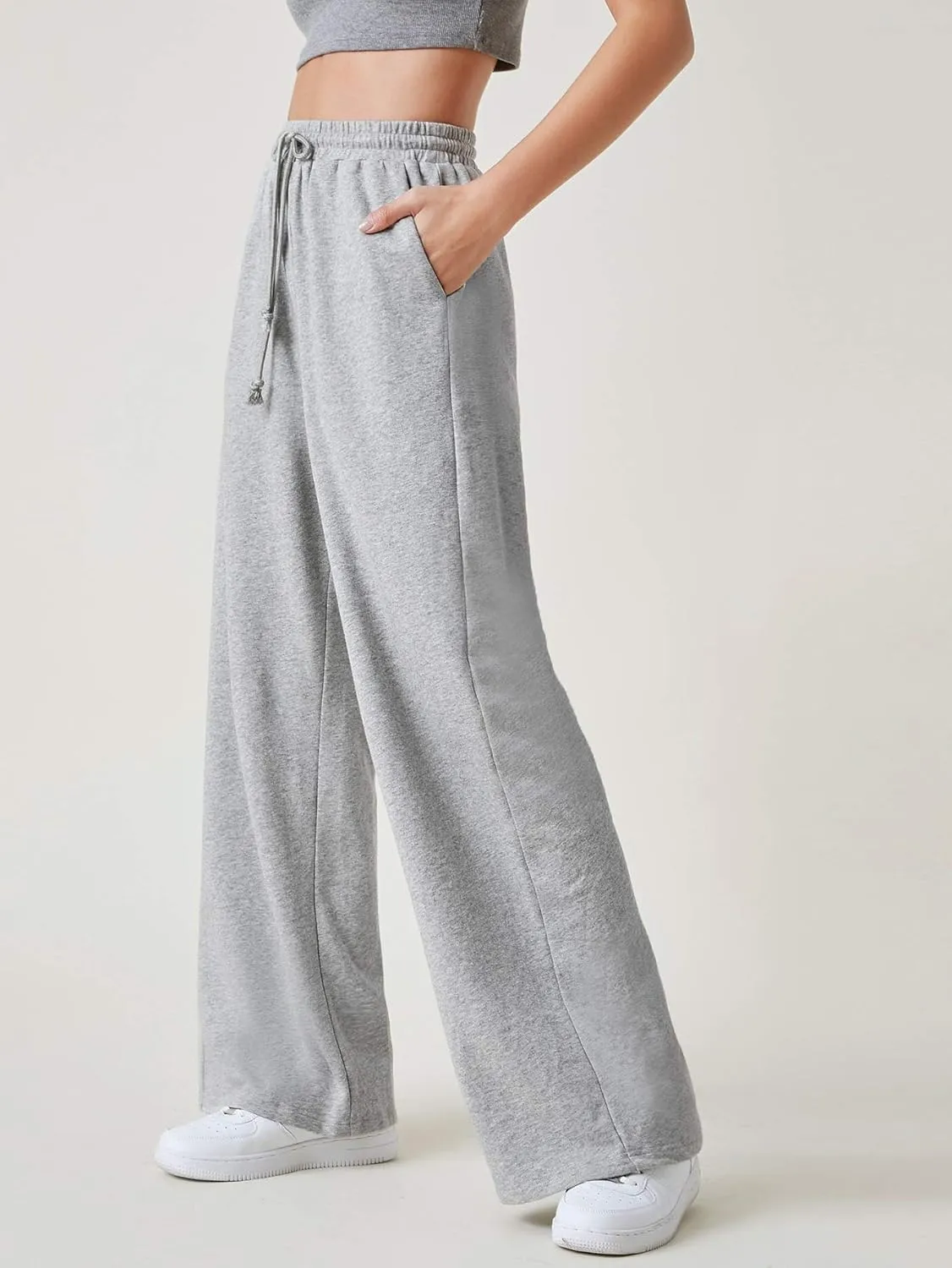Floerns Womens Fall Drawstring High Waist Wide Leg Pants Sweatpants