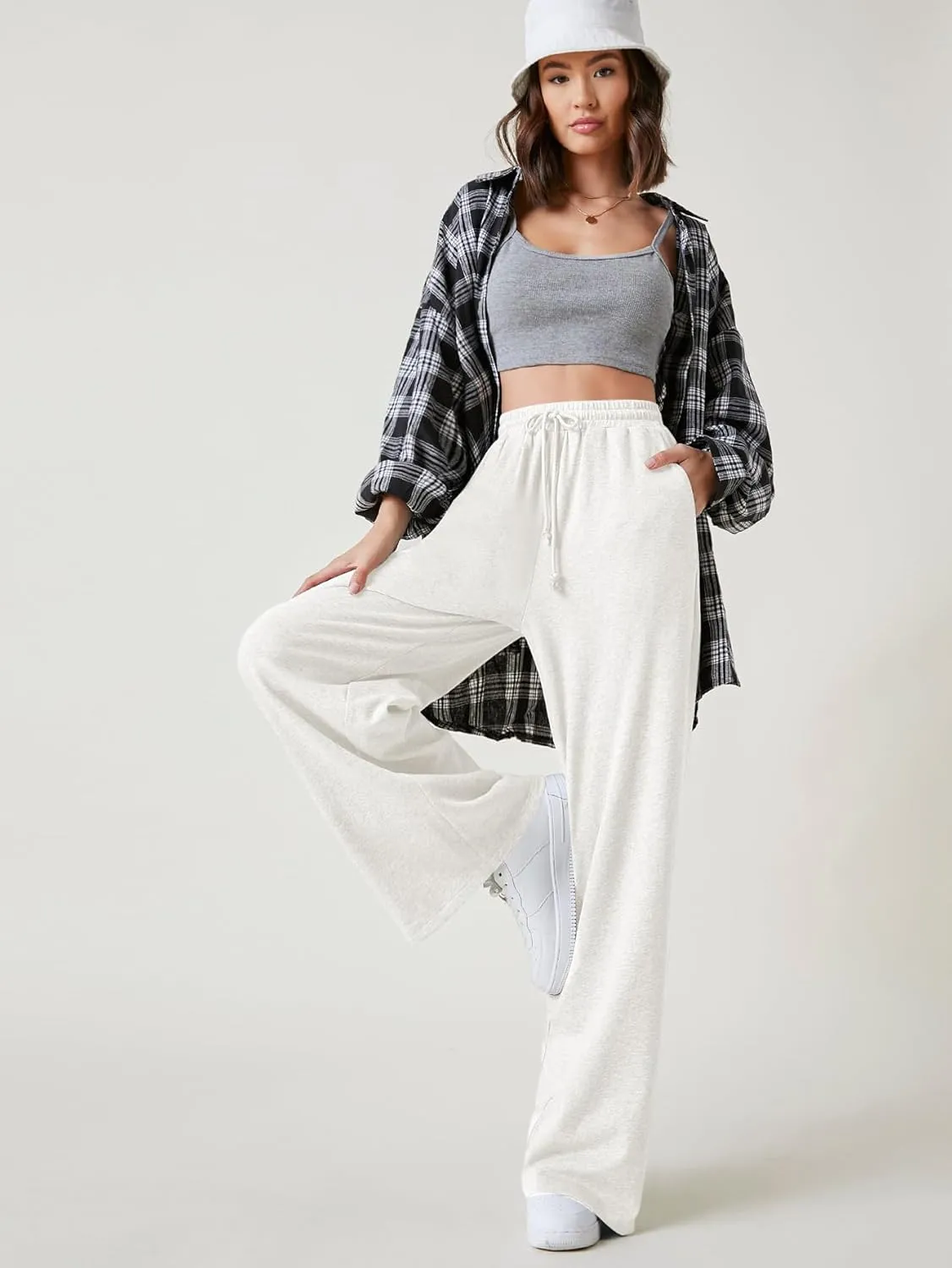 Floerns Womens Fall Drawstring High Waist Wide Leg Pants Sweatpants