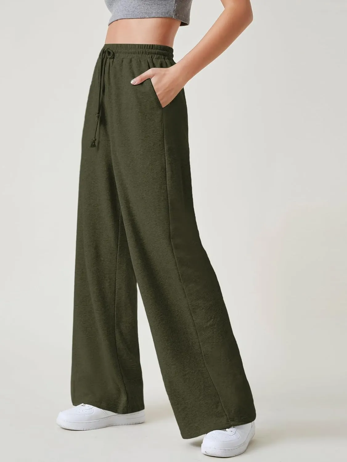Floerns Womens Fall Drawstring High Waist Wide Leg Pants Sweatpants