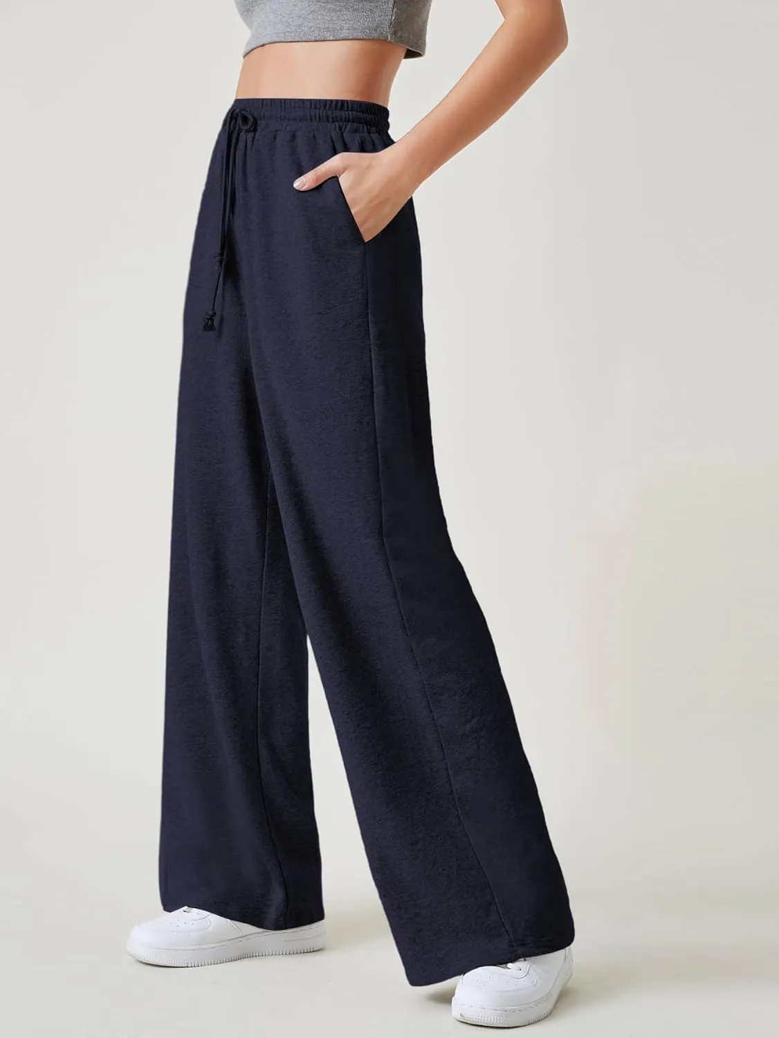 Floerns Womens Fall Drawstring High Waist Wide Leg Pants Sweatpants