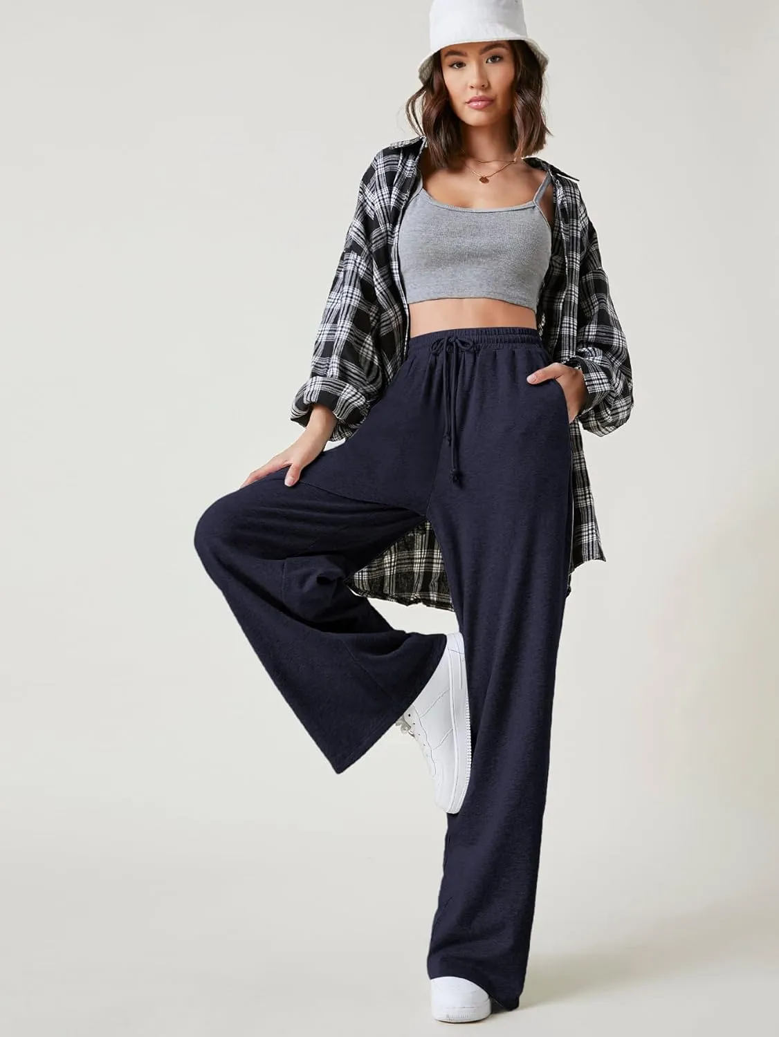 Floerns Womens Fall Drawstring High Waist Wide Leg Pants Sweatpants