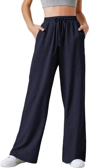 Floerns Womens Fall Drawstring High Waist Wide Leg Pants Sweatpants