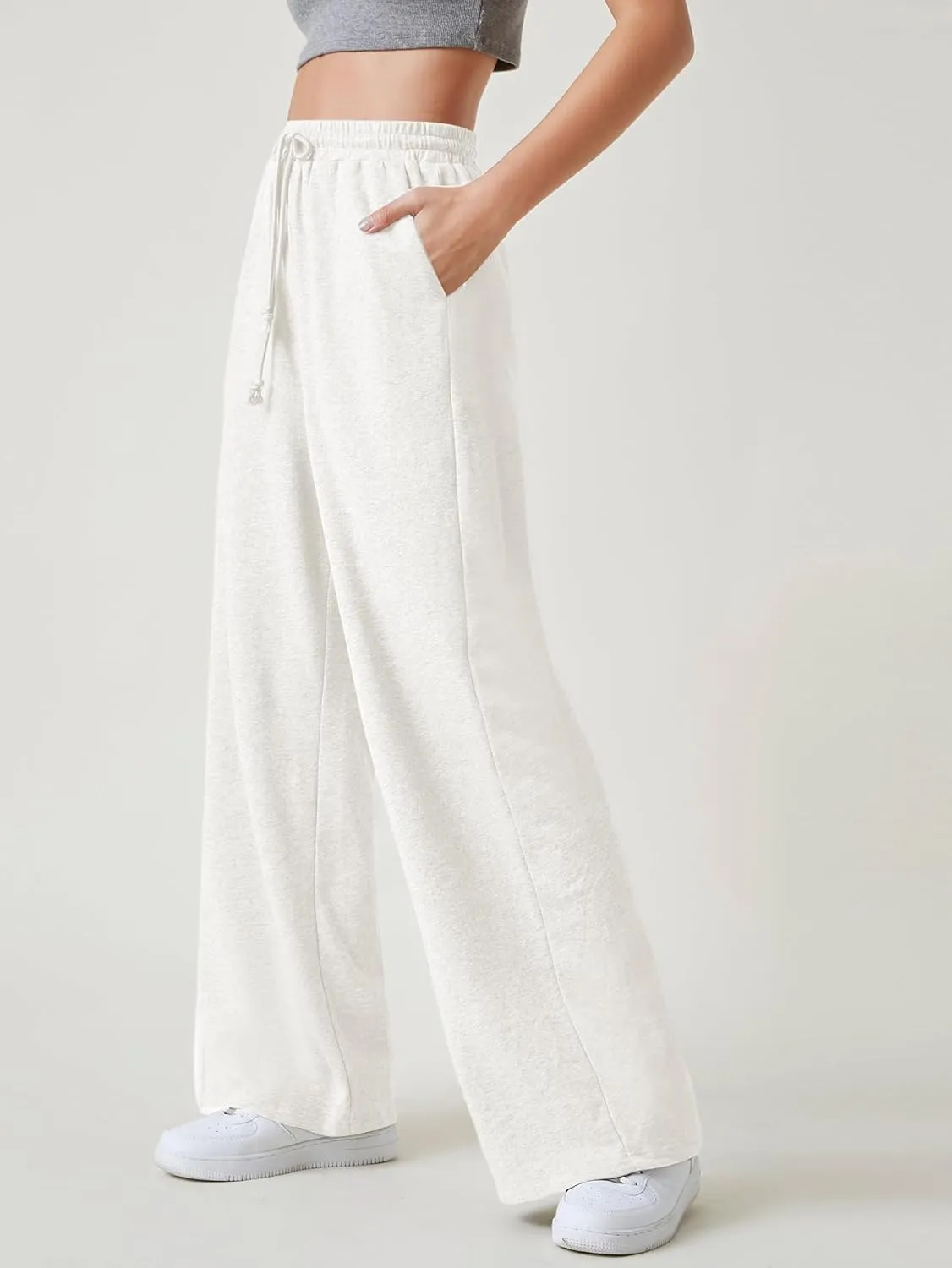 Floerns Womens Fall Drawstring High Waist Wide Leg Pants Sweatpants