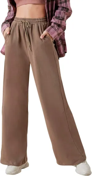 Floerns Womens Fall Drawstring High Waist Wide Leg Pants Sweatpants