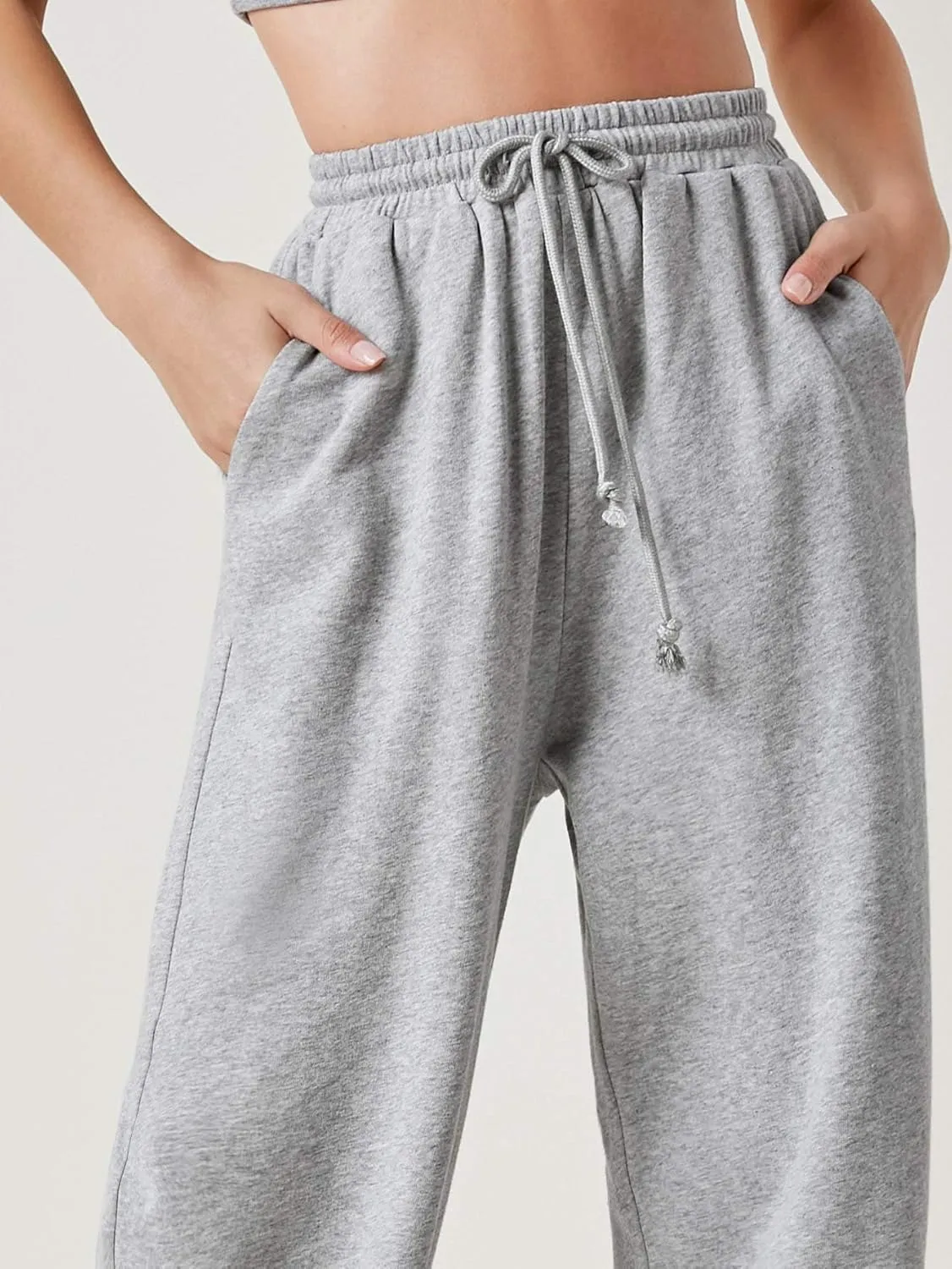 Floerns Womens Fall Drawstring High Waist Wide Leg Pants Sweatpants