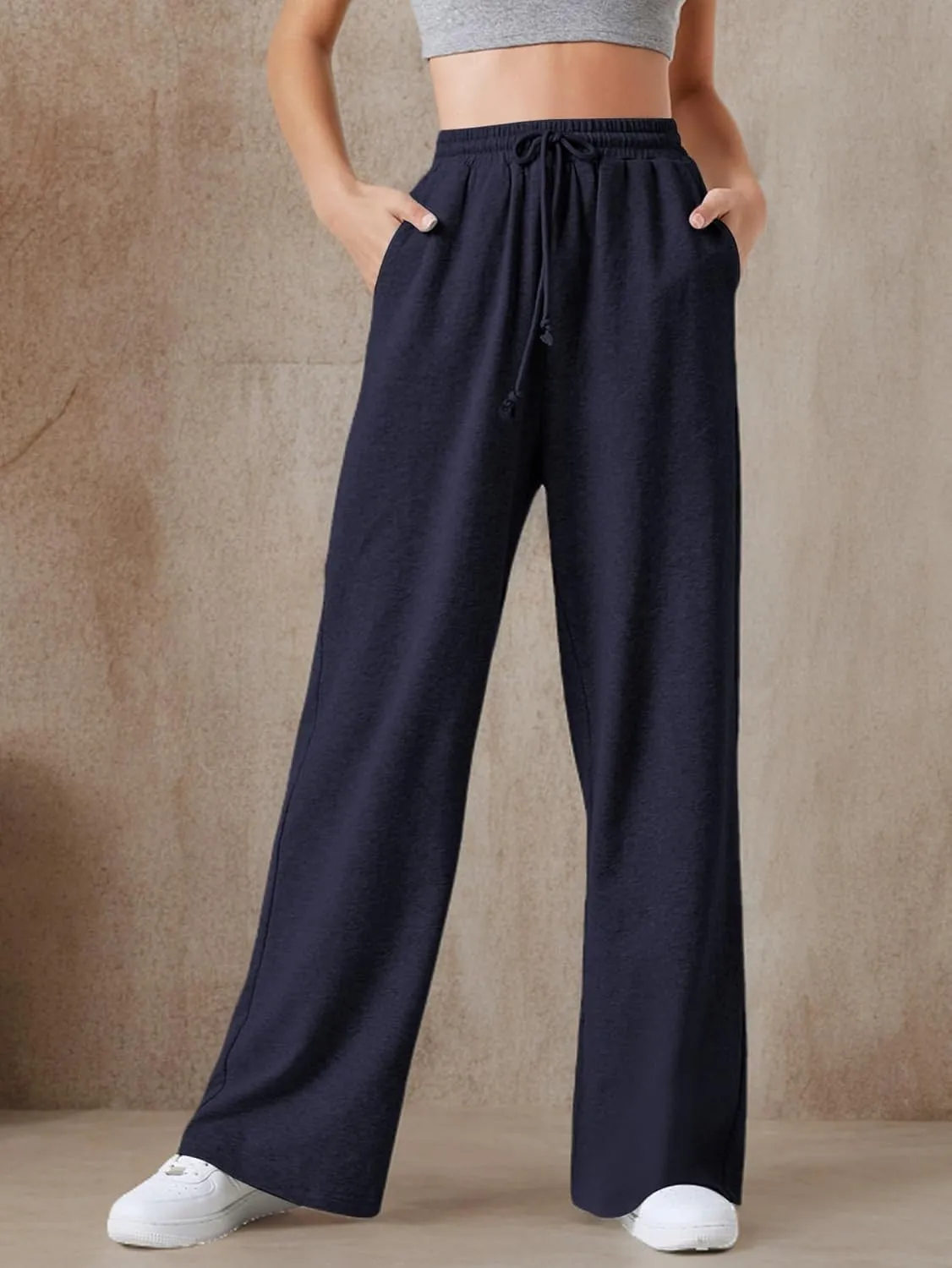 Floerns Womens Fall Drawstring High Waist Wide Leg Pants Sweatpants